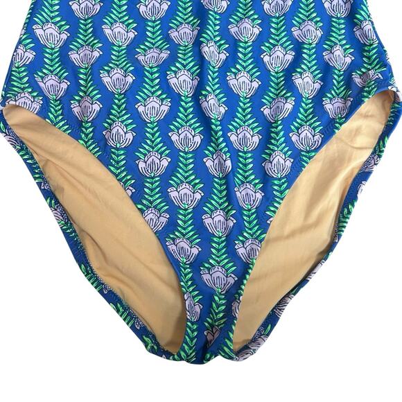 J. Crew Factory Blue Once Piece Cut Out Strapless Swimsuit Size M Flora Bandeau - Picture 4 of 12